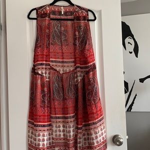 Red sleeveless Boho Kimono
